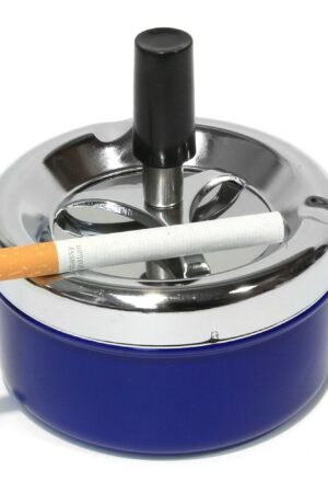 Smoke-King | Spinner Ashtray Chrome & Blue | 9cm